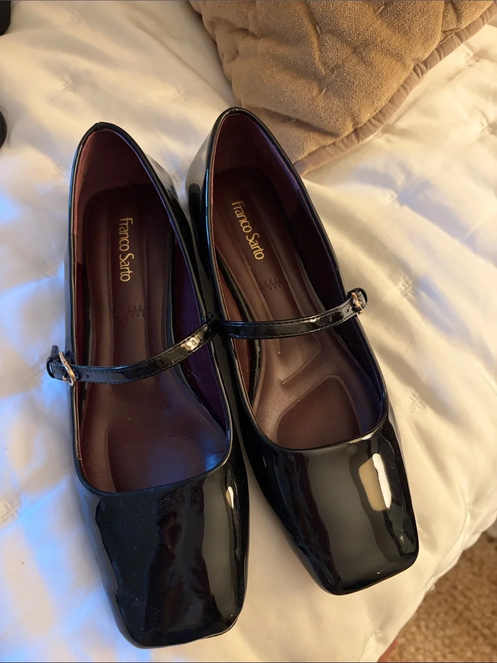 Franco Sarto Black Patent Mary Jane Flats with Square Toe